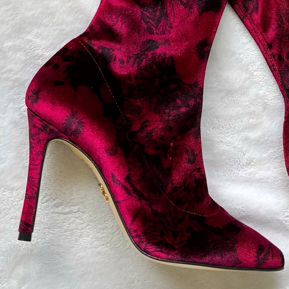 BEAUTIISOLES Mariana Over-The-Knee Red Floral Velvet Stiletto Boot--NEW-… - Picture 2 of 16